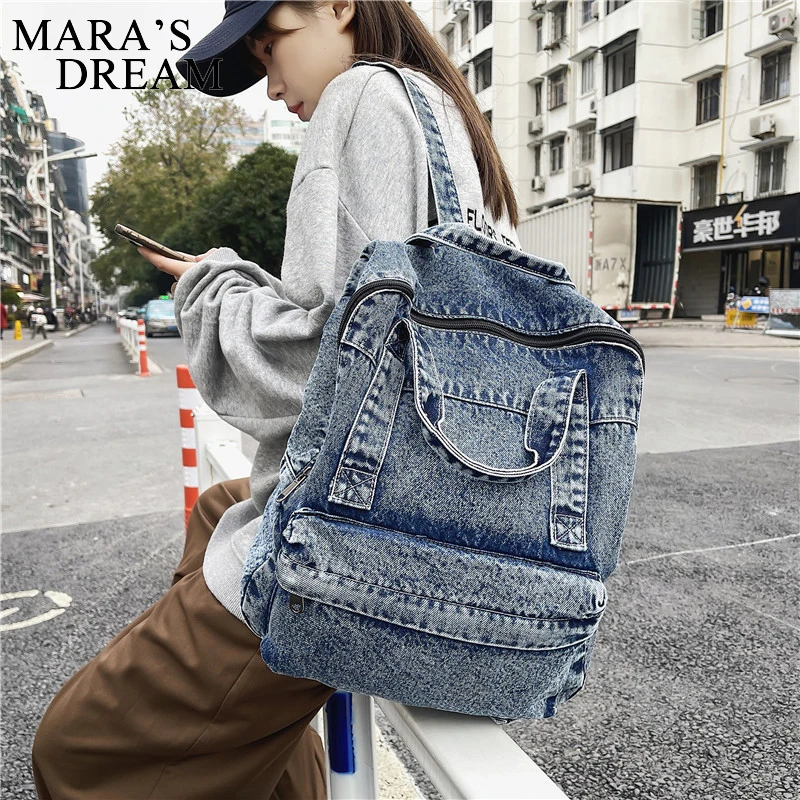 Mara\'s Dream Denim Women Backpack Retro Travel Bagpack Large Capacity Backbag College Student School Bags for Teenager Girls