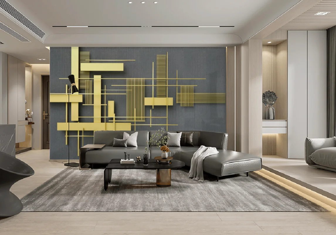 Wallpaper Mural Kustom 3D Stereo Retro Logam Persegi Pola Kain Penyambungan Dekorasi Dinding Latar Belakang