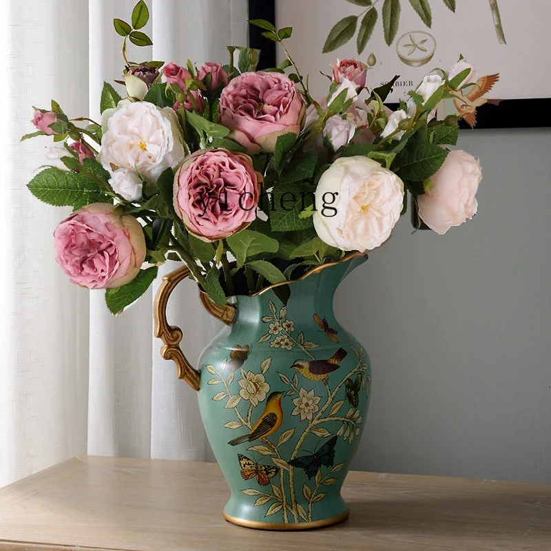

ZC ceramic vase retro ornament living room flower arrangement home decoration handicraft decoration