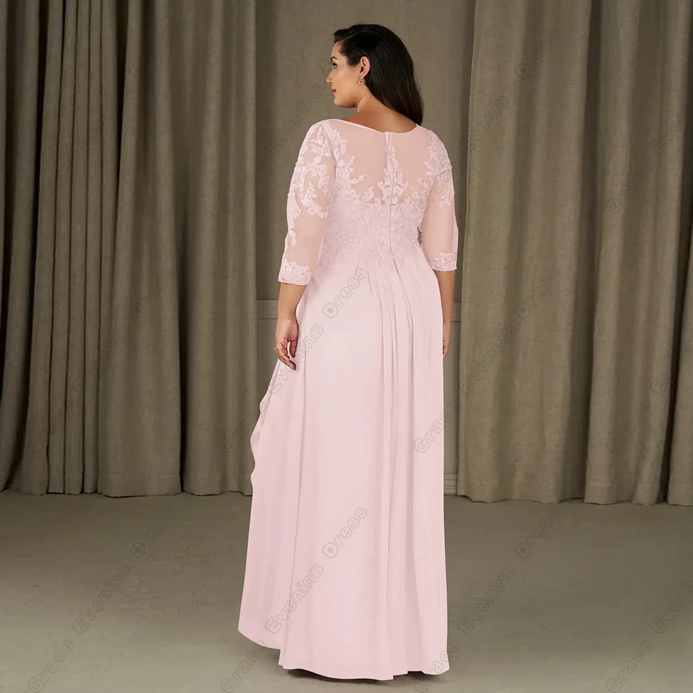 Modern Plus Size Pink Mother of Bride Dresses for Women Three Quarter Wedding Party Dresses  with Lace Beach Chiffon Robe De New