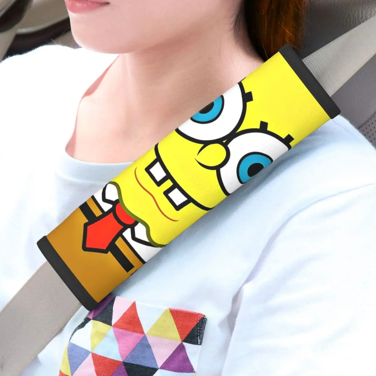 2 Pack SpongeBobed Anime Cartoon Car Seat Belt Pads Comfy Backpack Shoulder Pad Automotive Seat Belt Cushion Pad Cover