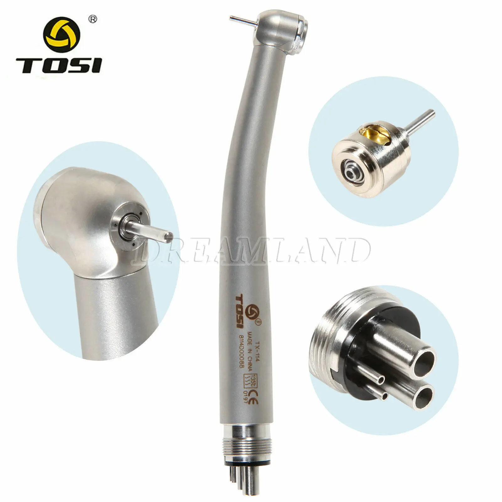 

NSK Style Dental Stainless Steel Triple Spray High Speed Handpiece Push Button Turbine 4 Hole TOSI