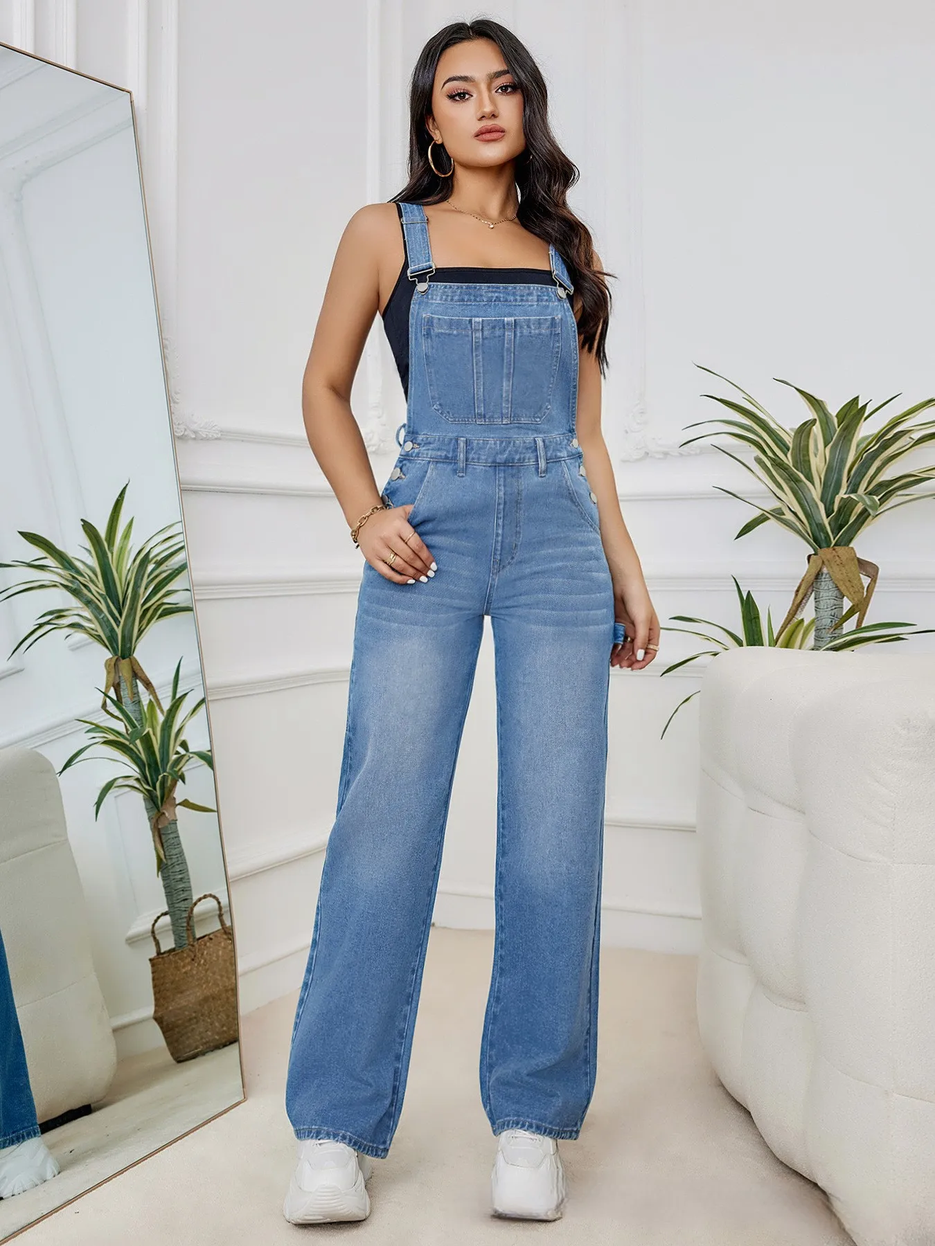 

Hot Sale Womens Denim Bib Jumpsuits Casual Sleeveless Adjustable Straps Loose Baggy Cargo Jean Overalls Y2K Jumpers With Pockets