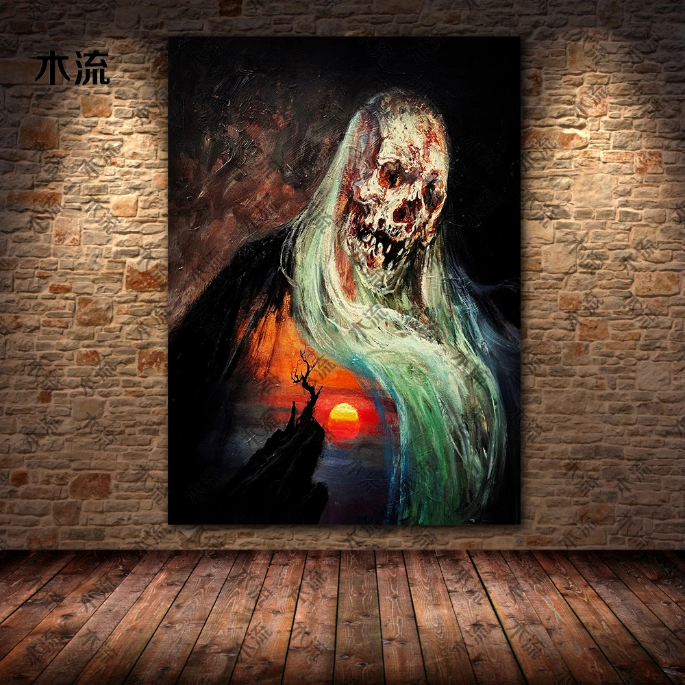 The Lord of the Undead and the Dark Magician, gothic wall art canvas painting, creepy demon illustrations art,poster print Decor