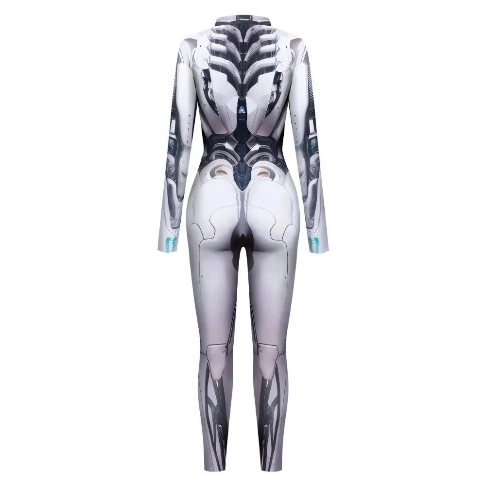 Adult Women Jumpsuit Steampunk Armor Printed Cosplay Costumes Halloween Carnival Party Spandex Zentai Outfit