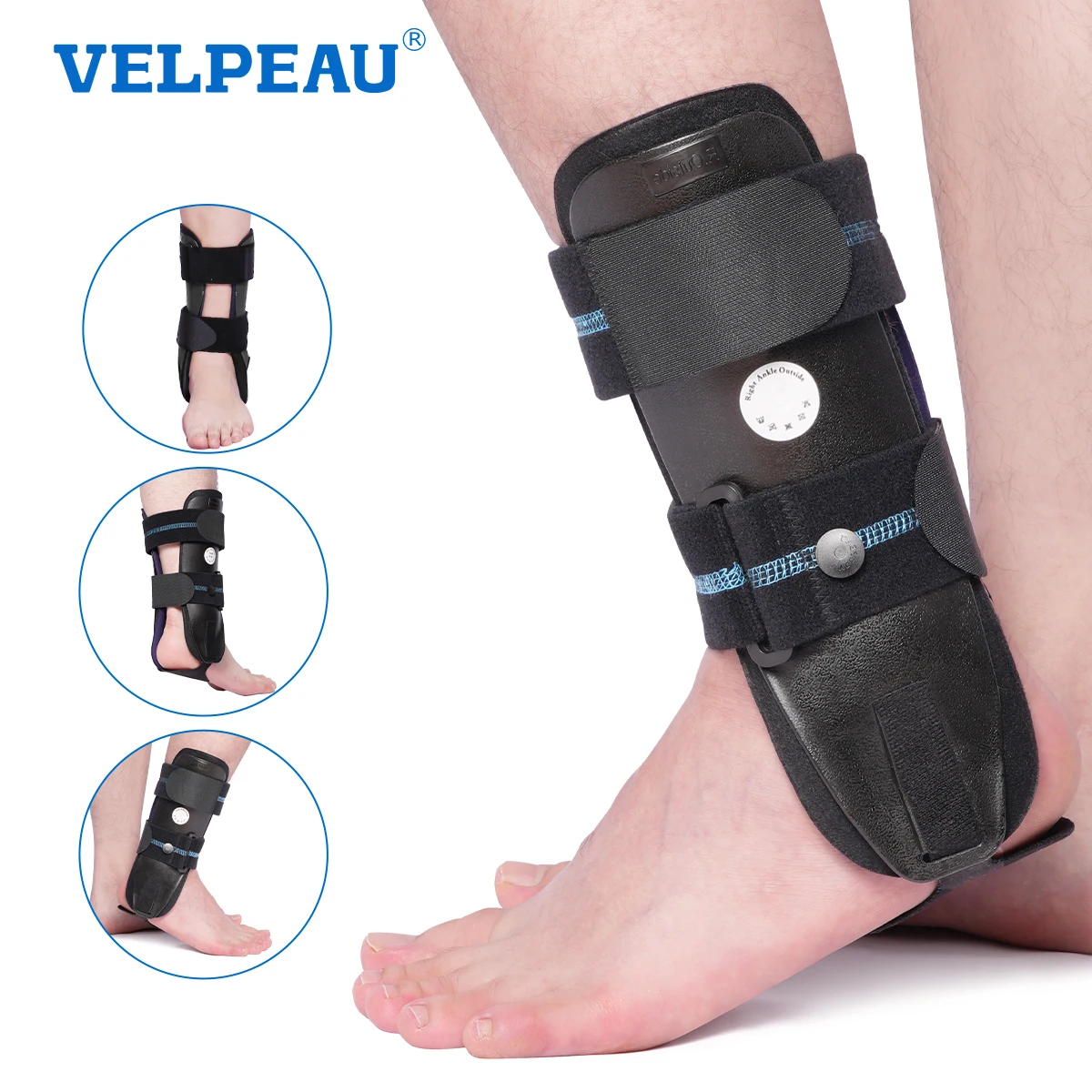 

VELPEAU Ankle Sprain Support Adjustable for Ligament Injury, Tendonitis Surgery, Ankle Stabilizer Brace with Foam & Gel Pad