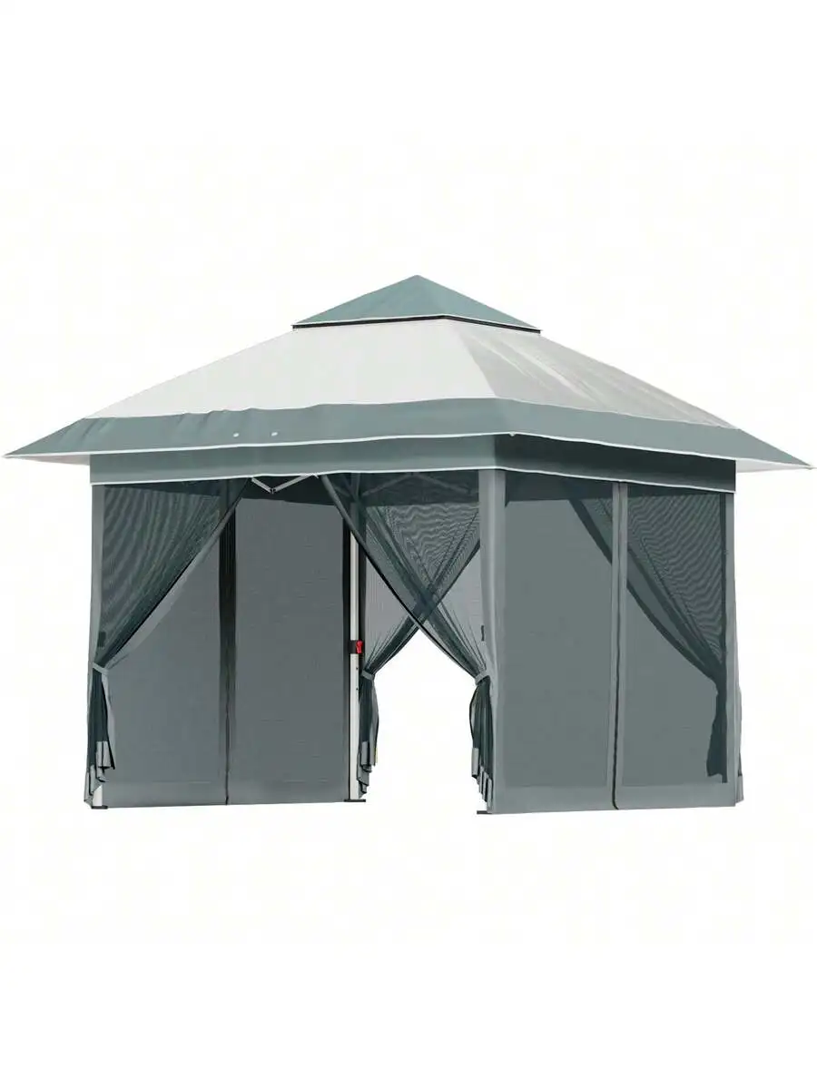 10x10 Ft Pop Up Gazebo Outdoor Canopy With 2-Tier Roof And Mesh Netting For Patio Garden Backyard Light Grey