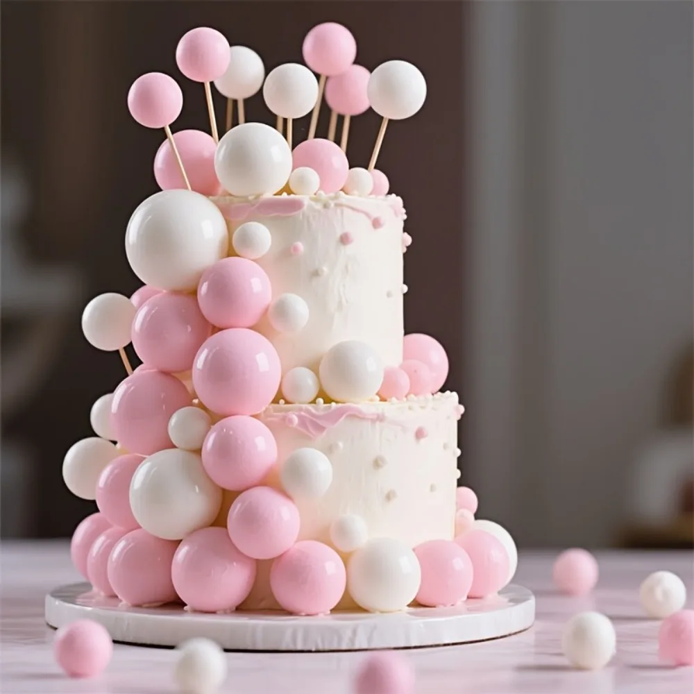 16 peças bola de decoração de bolo rosa e branco, decoração de topo de bolo não comestível, adequada para balão de decoração de bolo, decoração de cupcake diy