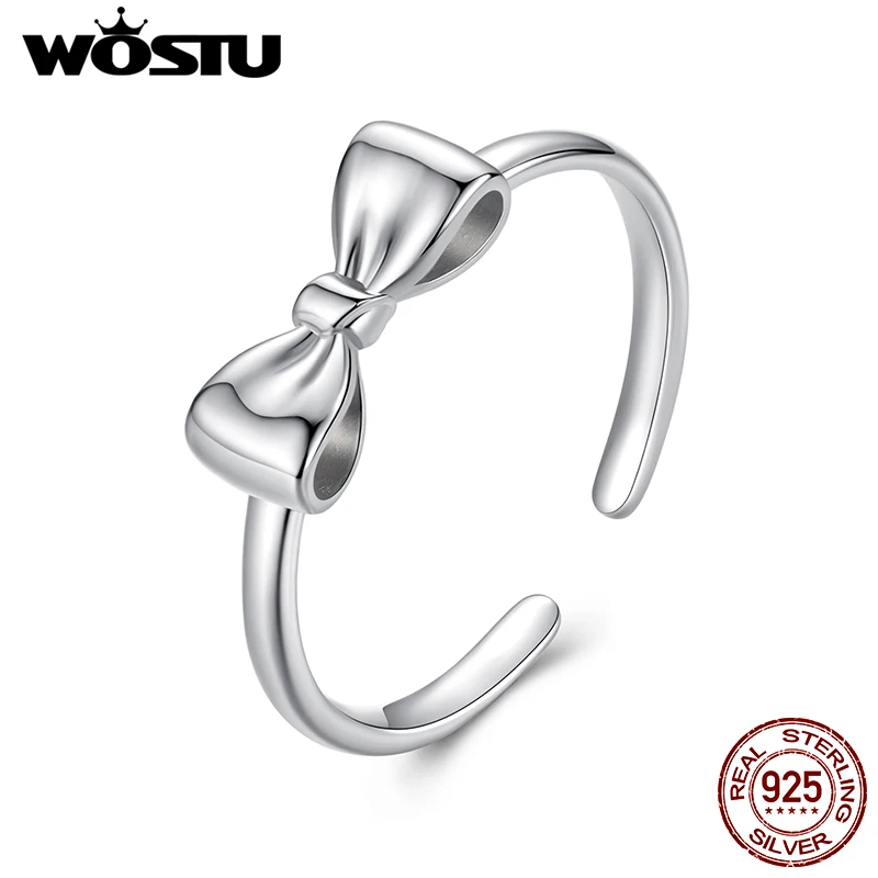 

WOSTU твердое серебро 925 пробы, классическое кольцо с бантом для женщин, свадебные украшения, открывающиеся кольца, штабелируемые ювелирные изделия, подарок BSR664-E