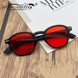 Gafas de sol cuadradas para hombre y mujer, lentes de sol cuadradas de lujo, color amarillo y rojo, con remaches de decoración Vintage, redondas, UV400