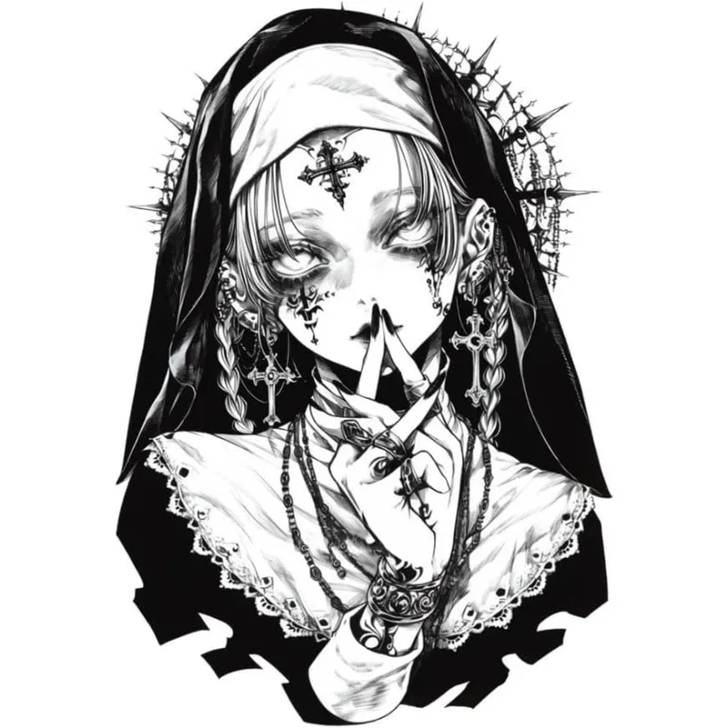 Black White Gothic Nun Anime Girl Vinyl Sticker Waterproof For Car Trunk Window Laptop RV Decor Holiday Gift