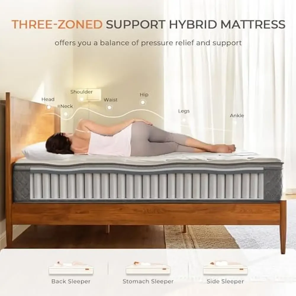 King Size Hybrid Mattress 12 Inch Pocketed Coils Foam Sleep Comfort Support