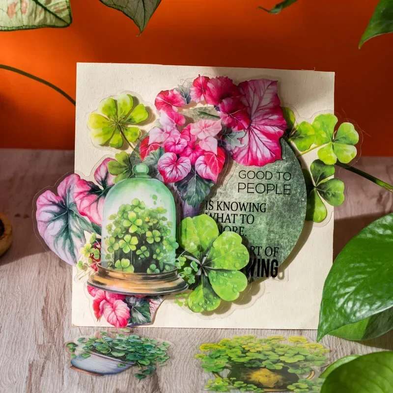 Adesivos Decorativos de Planta da Floresta Tropical, Suprimentos de Pacote de Manual em Vaso, Adesivo Decorativo para Scrapbook, Presente, 122*90mm, 30 Folhas