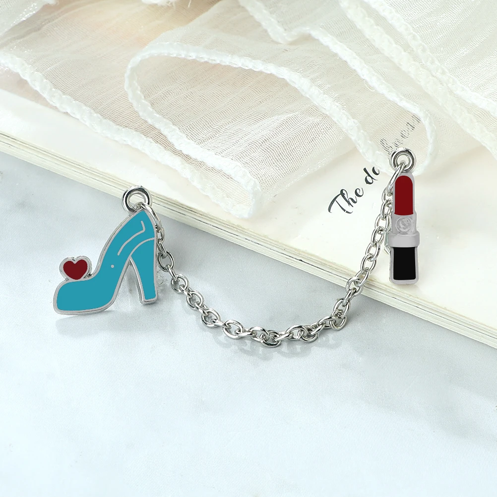 Girl Metal Pins Lipstick Love Heart High Heel Sexy Brooches Fashion Denim Clothes Lapel Enamel Pin Jewelry Accessories For Women image 3