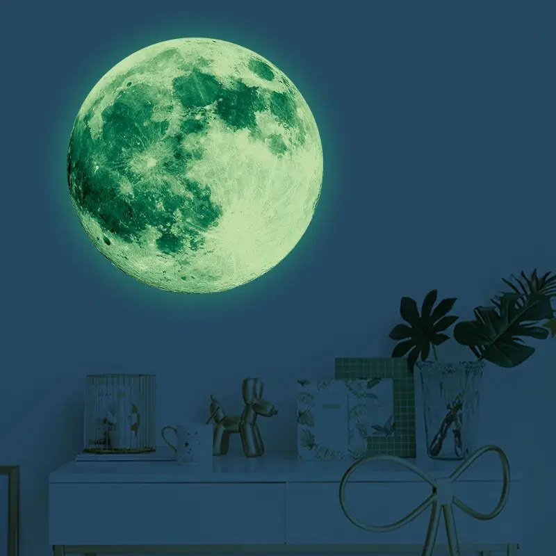 Moon Wall Decal Glow-in-the-Dark PVC Children's Room Decor Light-Up Moon Sticker Green/Blue/Pink 30cm Large Size Wallpaper