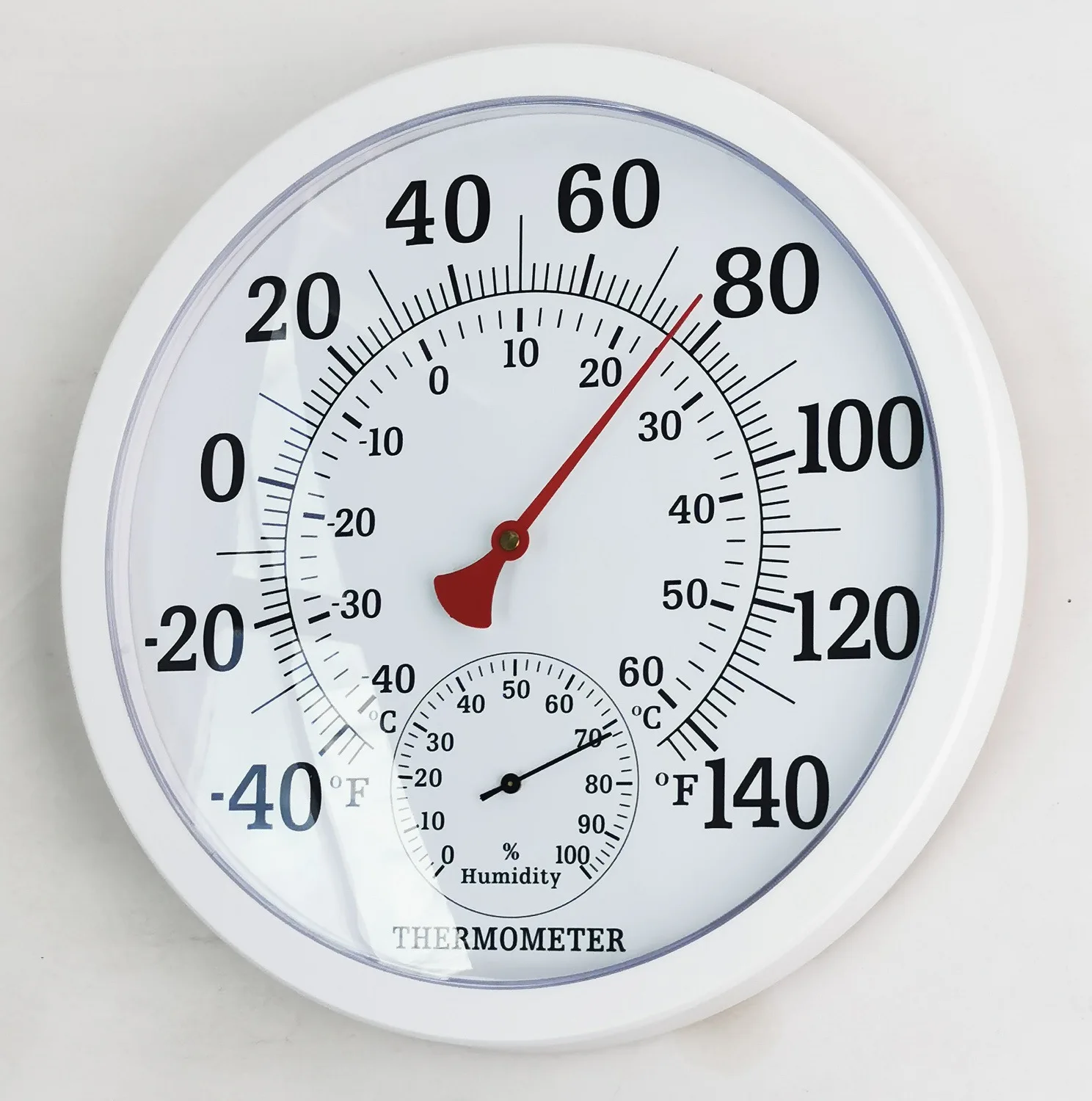 Indoor Outdoor Wall-mountable Thermometer With Hygrometer And Round Analog-Dial For Home Use Dual Fahrenheit/Celsius Scale