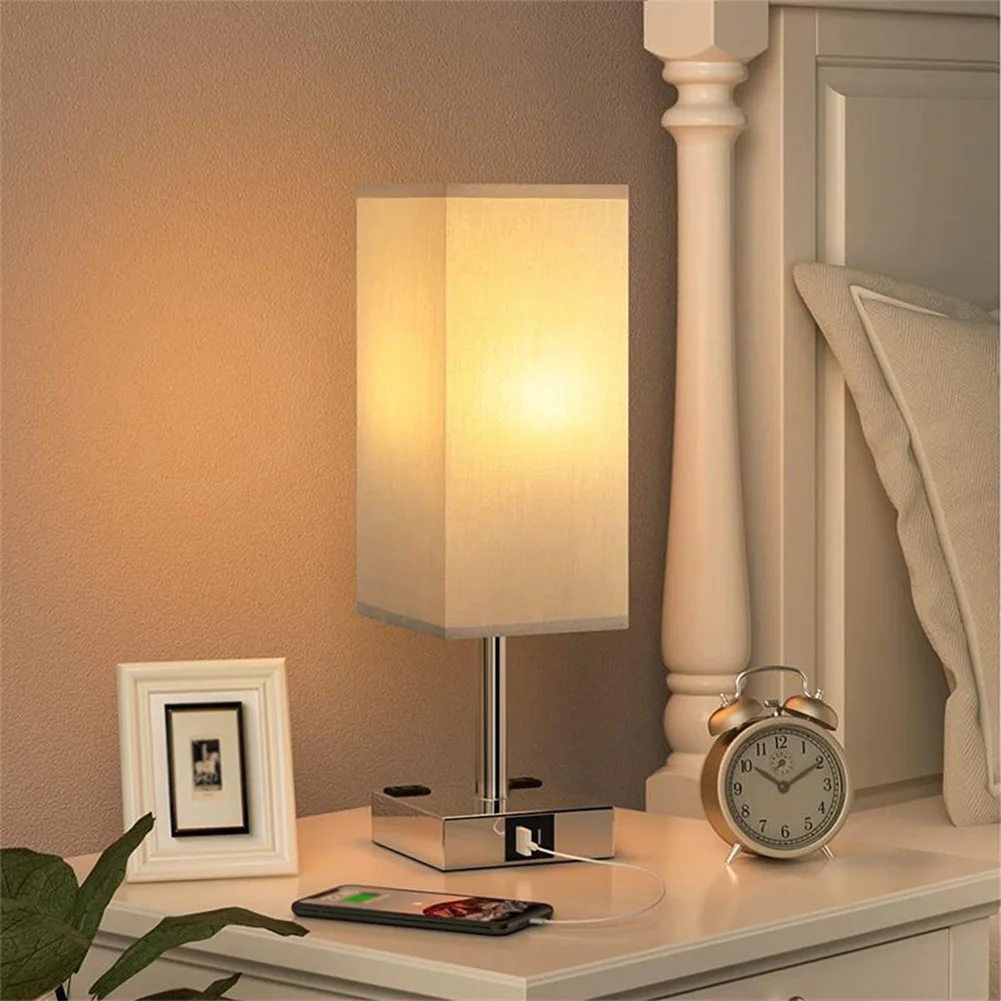 Simple LED Table Lamp Bedside Lamp with USB C+A Charging Ports Desk Lamp 3-Way Dimmable Night Light for Bedroom Living Room