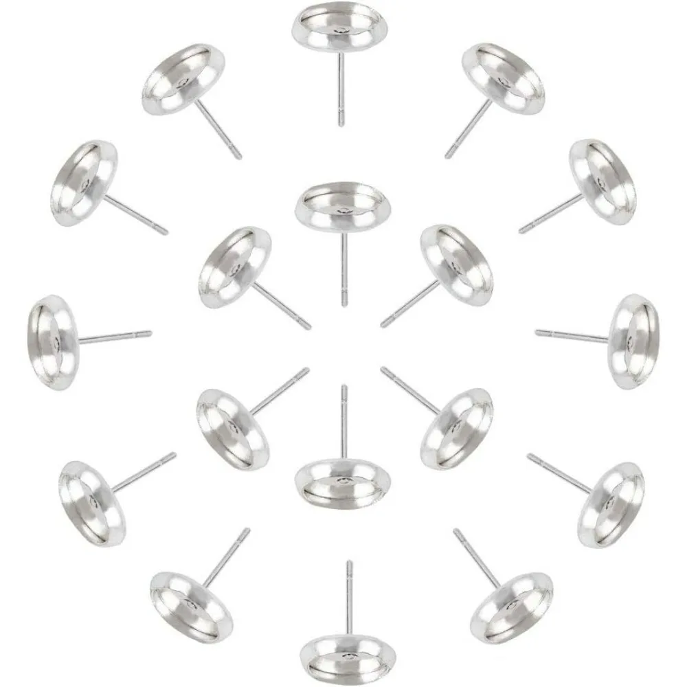 

500 Pcs Brass Stud Earring Settings Cadmium Free & Nickel Free & Lead Free Tray: 8mm; 12x10mm Pin: 0.7mm