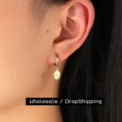 CARLIDANA Stylish Chic 14k Gold Plated Stainless Steel North Star Coin Compass Dangle Hoop Earrings for Ladies Women Jewelry
