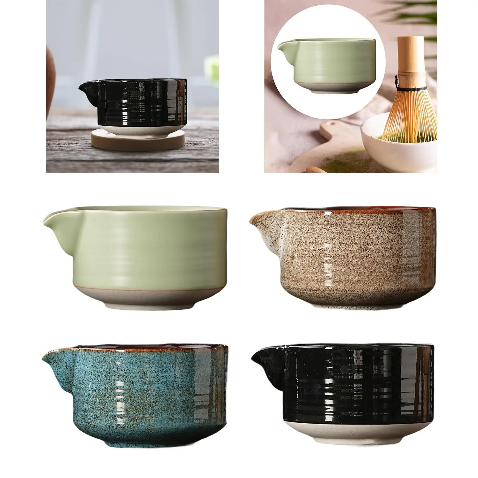 Ceramiczna miska na herbatę Matcha, akcesoria Matcha z wylewką, tradycyjna porcelanowa miska na herbatę dla miłośników herbaty, przyjaciół