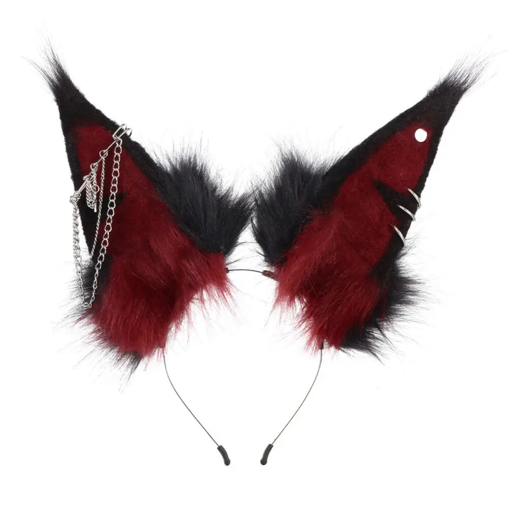 

Повязка на голову для косплея на Хэллоуин с реалистичными собачьими ушками, плюшевый головной убор с цепочкой, аксессуар Comic Con, прямая трансляция Cos