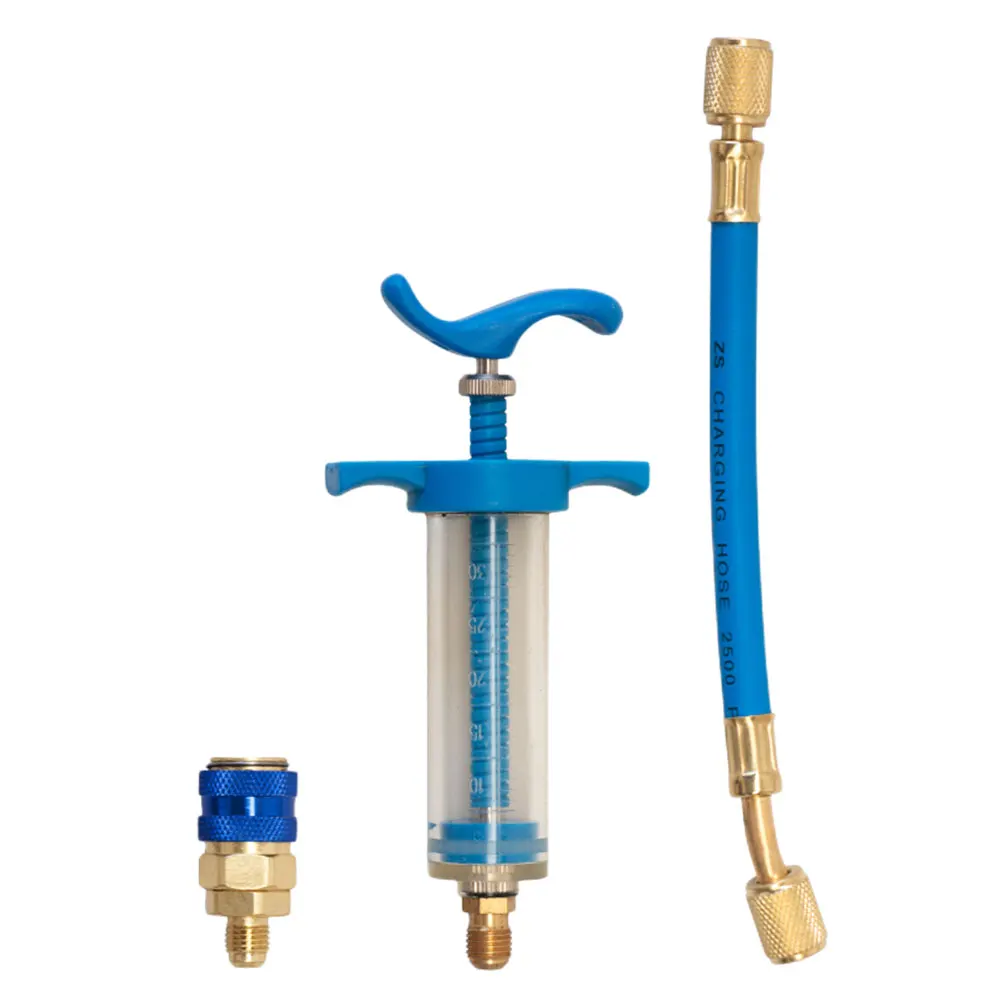 Air Conditioning Oil Injector 1Oz Liquid Fuel Injector 1/4 SAE Oil Dye Coupler Adapter Low Side for Vehicle Home Air Conditioner