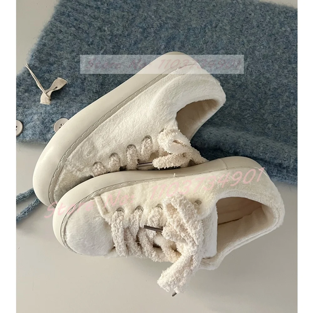 Rosa peludo sapatos quentes mulheres inverno sola grossa anti-deslizamento rendas até tênis feminino conforto doce na moda casual 2025 novos sapatos planos