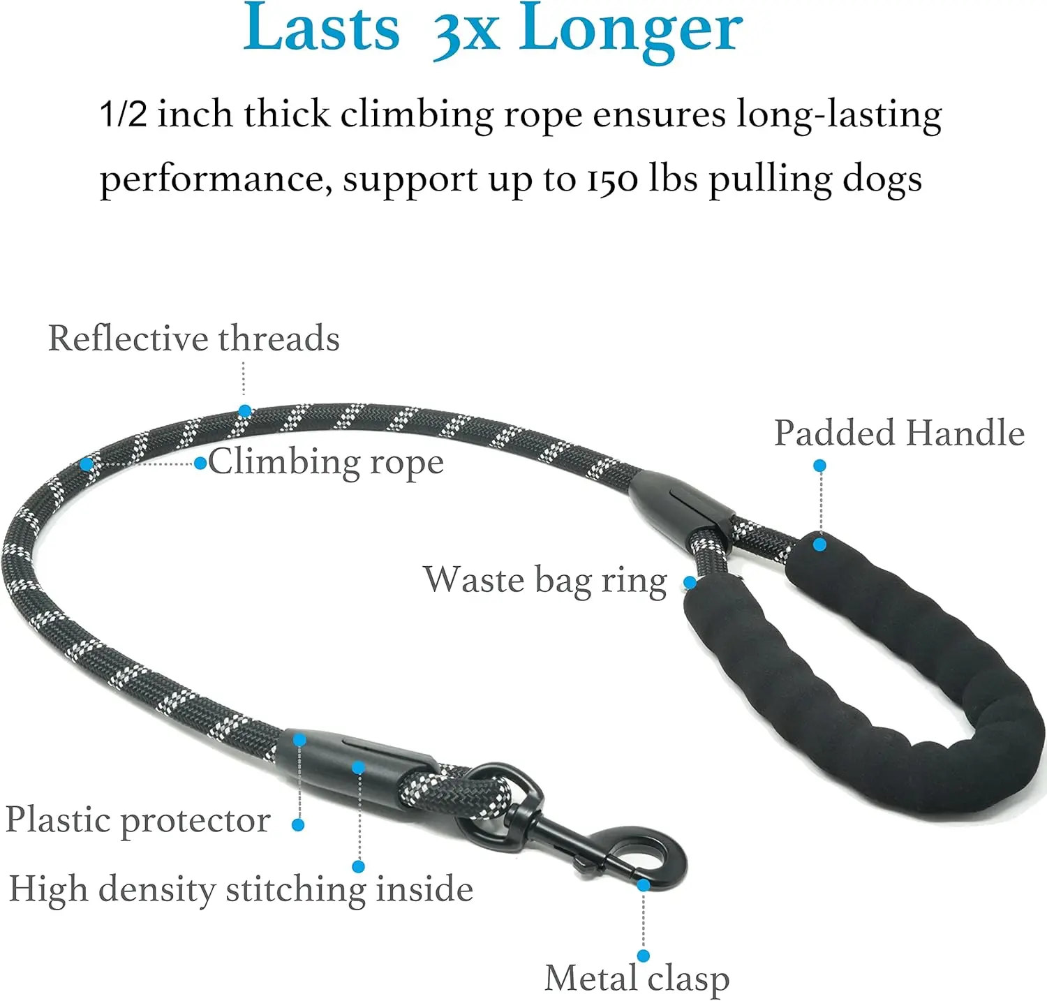 Doppelte Hundeleine, doppelte Hundeleine, 360° drehbare Gehleine ohne Verwicklung, stoßdämpfendes Bungee für zwei Hunde – Detail 9
