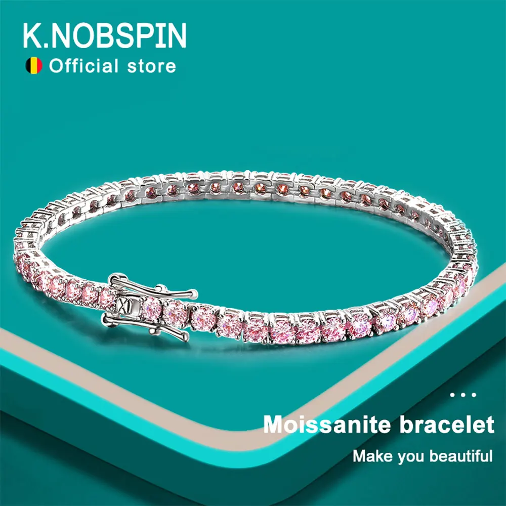 

K.NOBSPIN Pink Moissanite Bracelet Lab Grown Diamond s925 Sterling Silver Prom Party Fine Jewelry with GRA Bracelets for Women