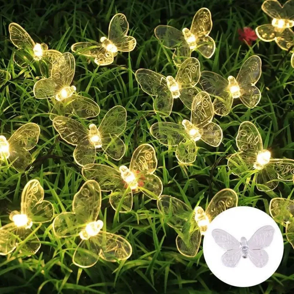 1PC 5M20LED/6.5M30LED Solar Powered Butterfly Fairy String Lights, Waterproof, used for Outdoor Garden Patio Party Yard Wedding
