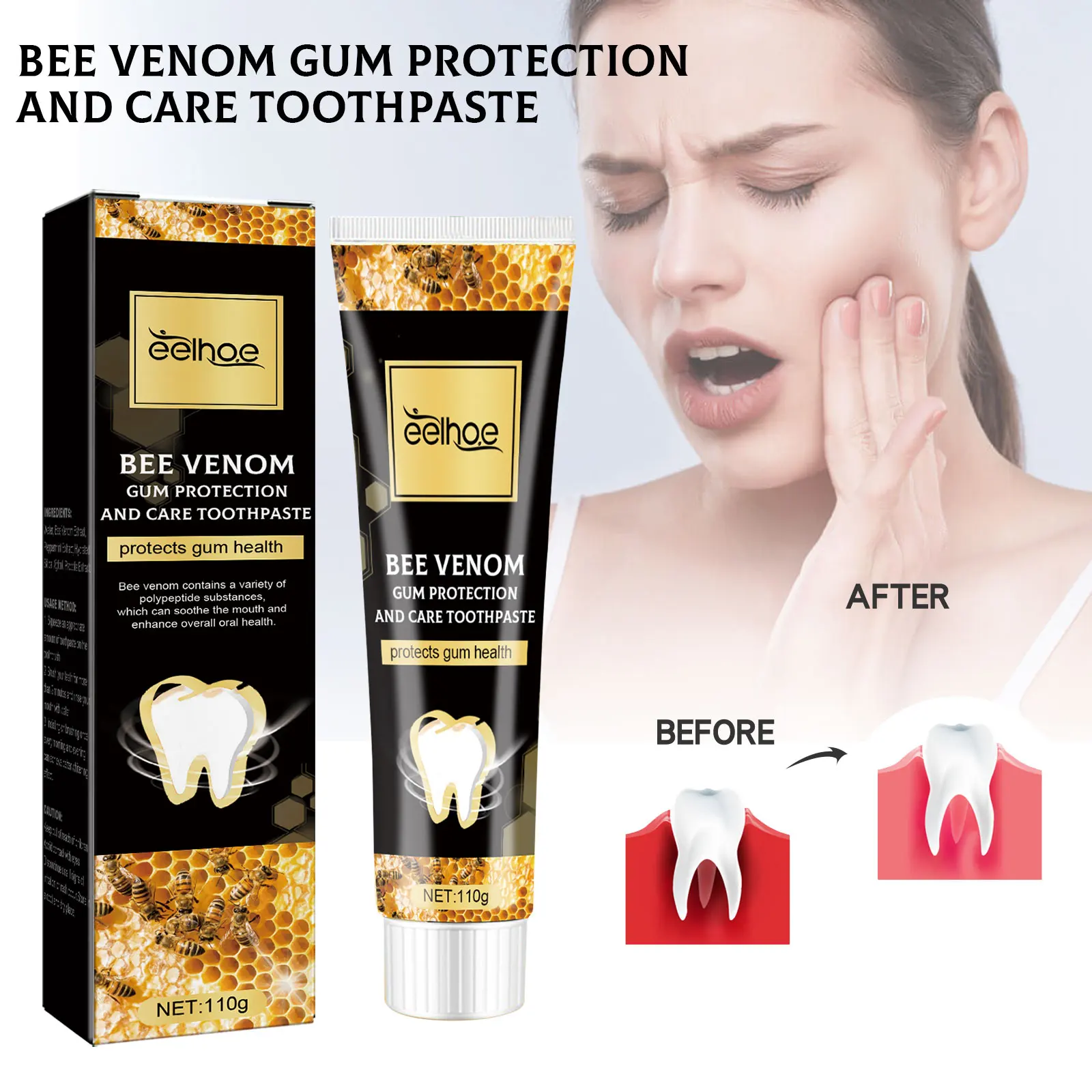 Bee venom gum protection Toothpaste Whitening Tooth Decay Repair Paste Teeth Cleaner Plaque Remover Fresh Breath Dental Care