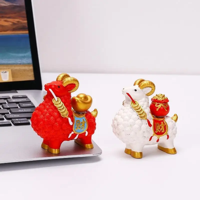Feng Shui Goat Statue Golden Sheep Figurine Zodiac Wealth Ornament Luck Chinese