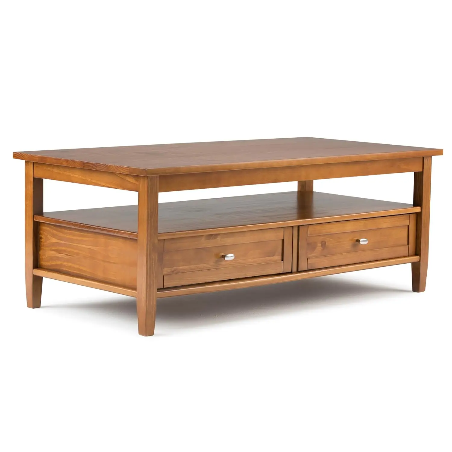 

Coffee Table - 48 Inch Wide Solid Wood Cocktail Table In Light Golden Brown, Transitional Living Room Table With
