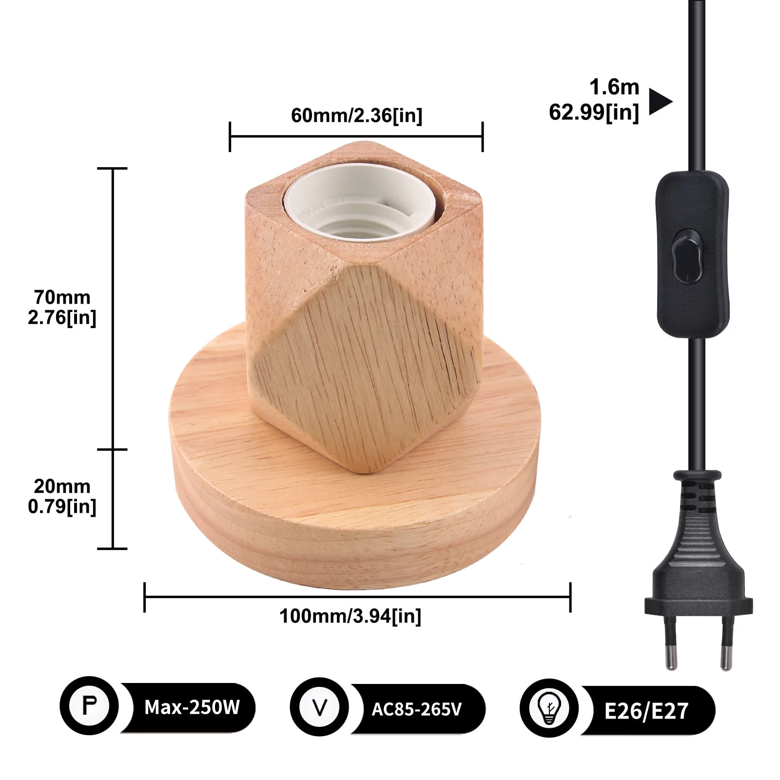 Vintage Wood Table Lamp Base E27 Socket Holder 220V 110V EU Plug Retro Night Lights Desk Lamp for Bedroom Living Room Decoration