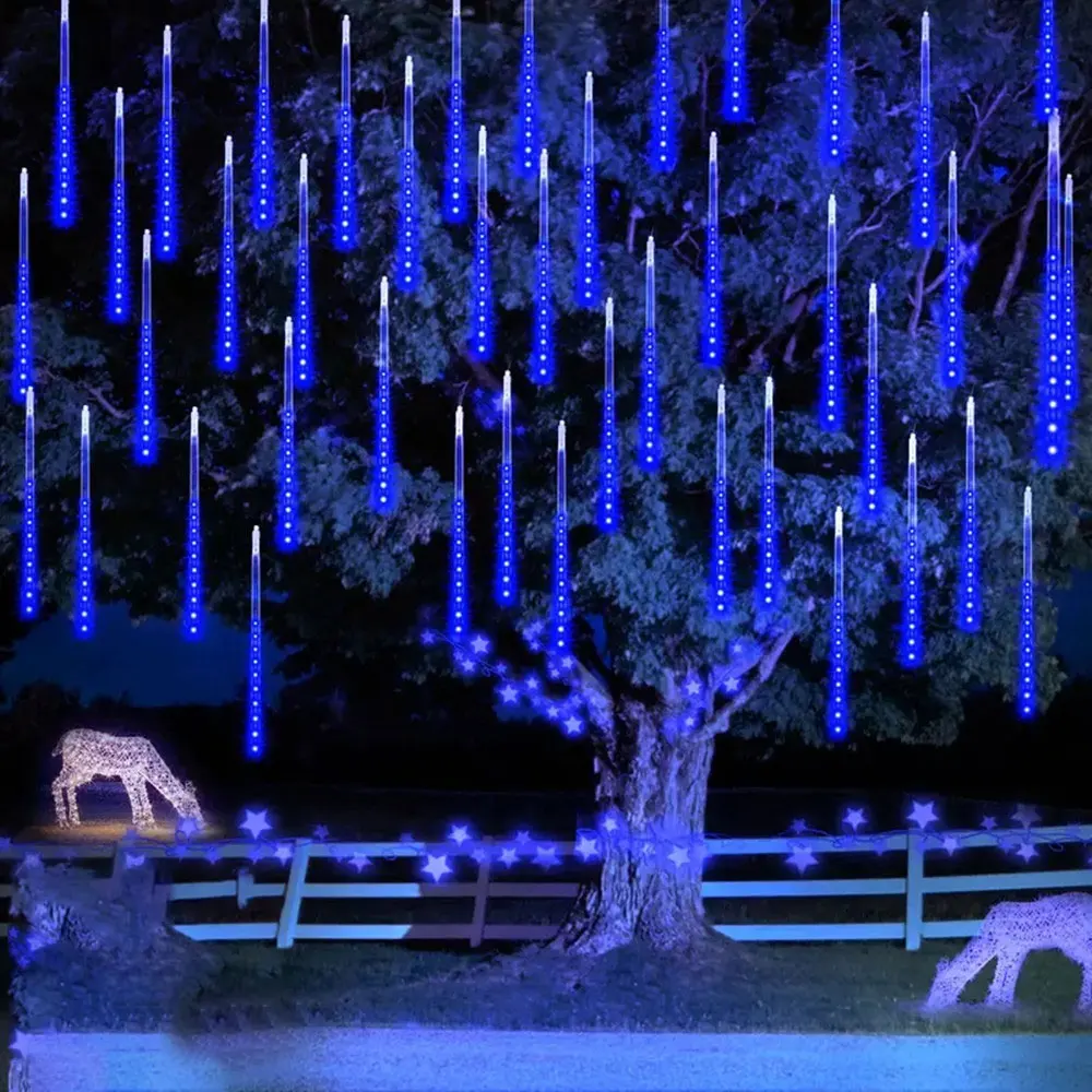 EU/US Plug LED Meteor Shower Rain Lights for Christmas Wedding Outdoor Falling Rain Fairy Dripping Icicle Lights Tree Decoration