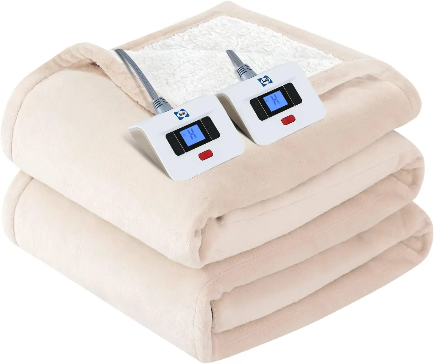 SEALY Electric Blanket Queen Size,Flannel&Sherpa Heated Blanket with 10 Heat Setting&1-12Hour Auto Shut Off,Fast Heating Blanket