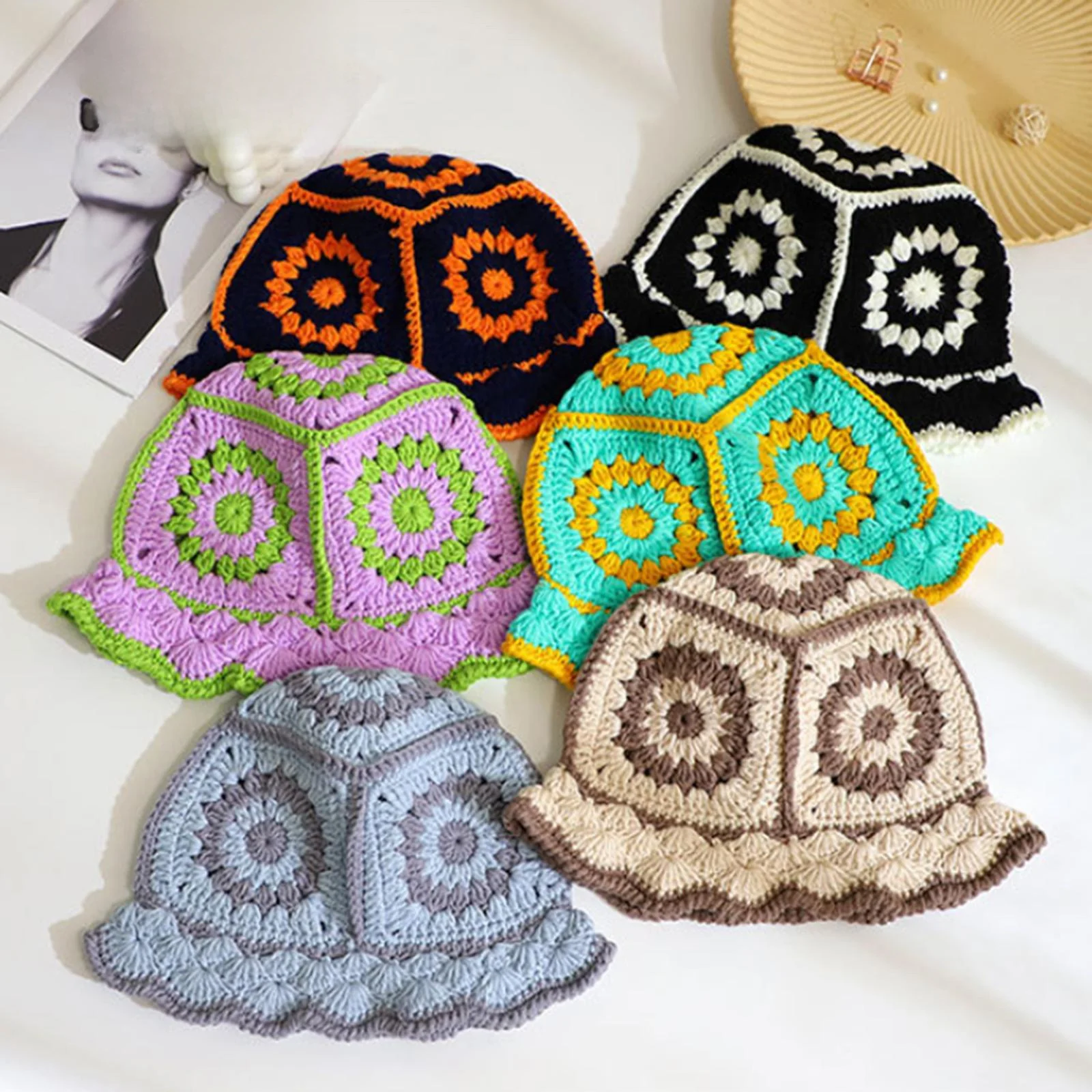 

Летняя женская вязаная шапка с ярким цветочным узором, модная хлопковая кепка для женщин, стильный аксессуар для весны и лета