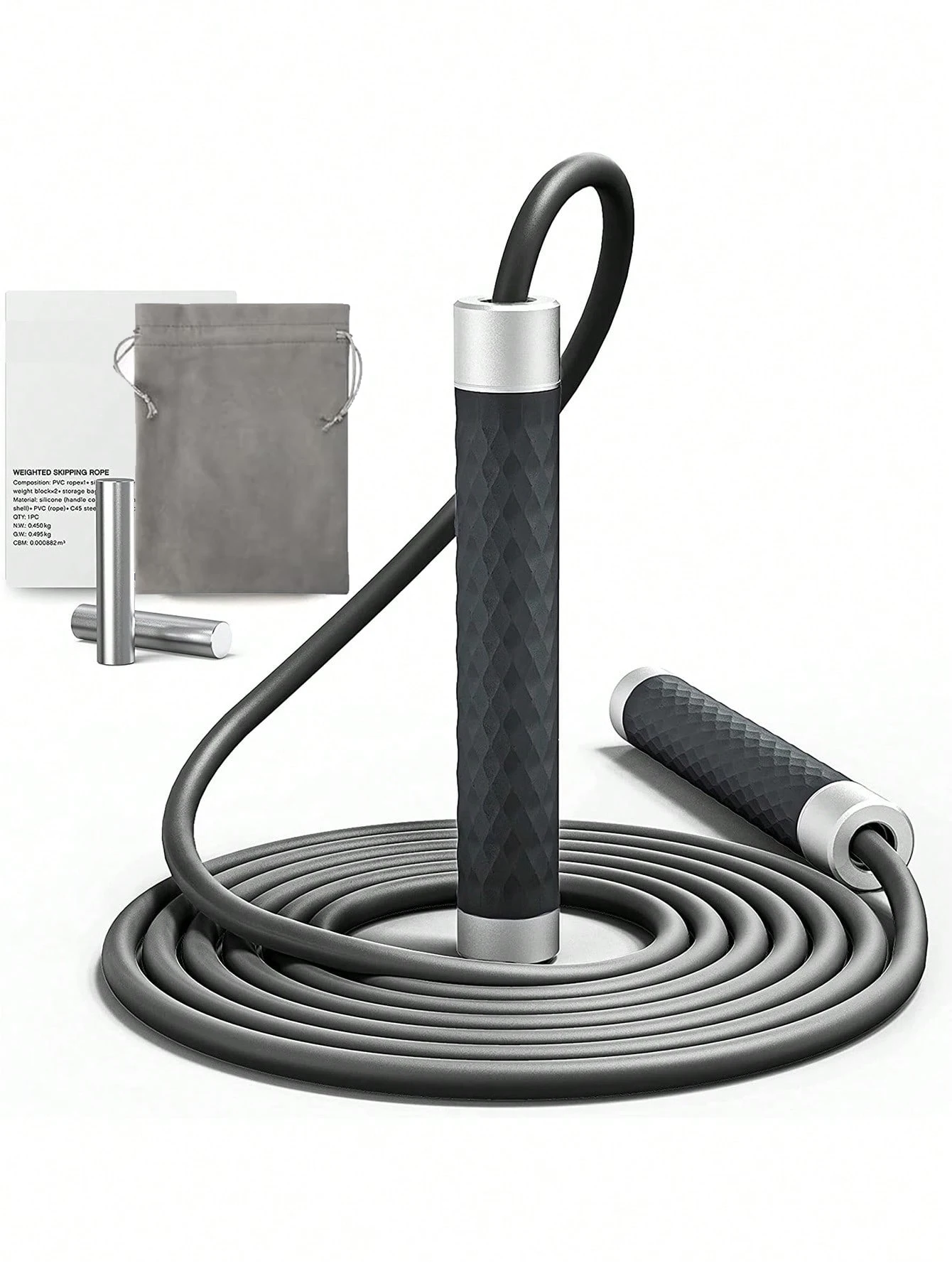 Verstellbares, gewichtetes Springseil für Erwachsene, 3 m langes Speed-Seil mit abnehmbaren Gewichten und Aluminiumgriff für Box-Fitness