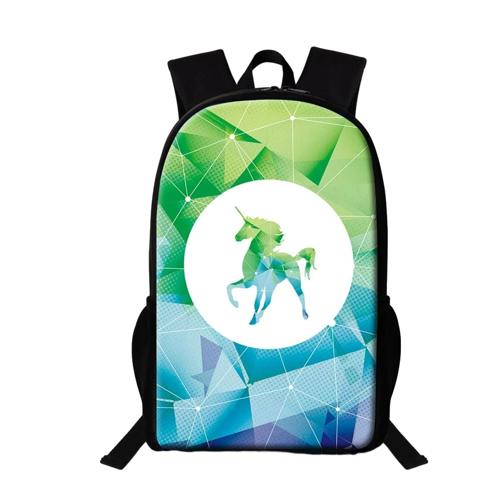 Mochila Unicórnio Geométrico Colorido para Adolescentes, Crianças Animal School Bag, Bookbags para Meninos, Mochilas Infantis, 16"