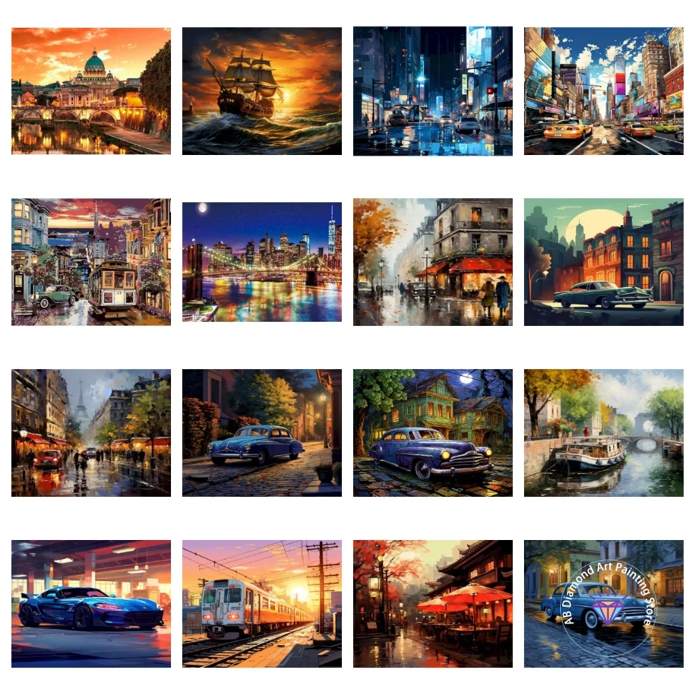 

Abstract City Landscape AB Diamond Painting Kit Square Round Diamond 5D DIY Mosaic Handmade Art Adult Exquisite Gift Home Decor