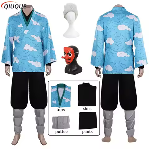 Urokodaki Sakonji Cosplay Anime Costume Uniform Wig Mask Set Halloween Carnival Party Outfit for Women Men