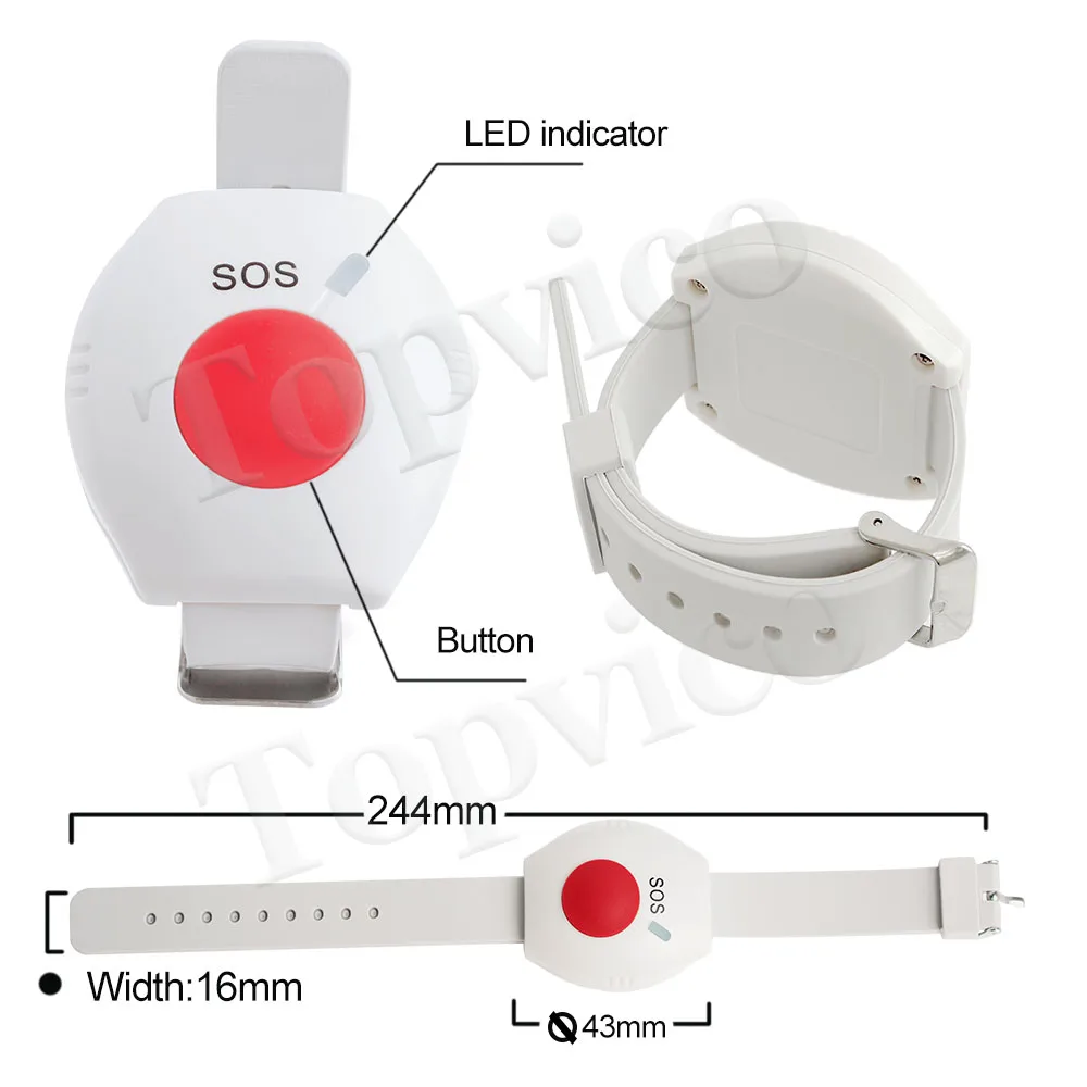 2pcs Panic Button RF 433mhz SOS Bracelet Emergency Button for Elderly Alarm Watch Old People GSM Home Security Alarm System