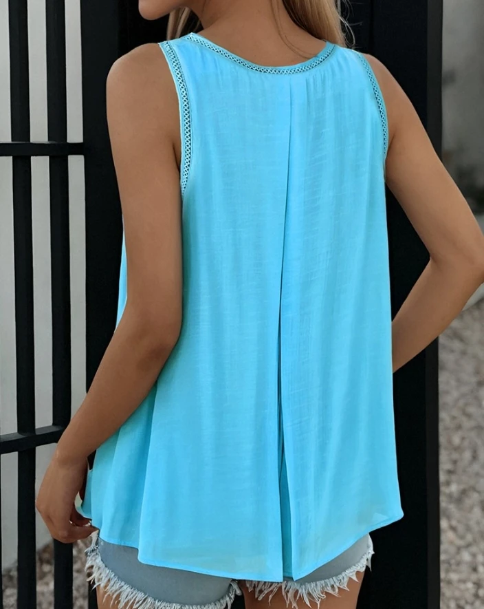 new fashion 2024 summer casual sexy Slit Round Neck Tank Top T-shirt pullover tops Female clothing outfits