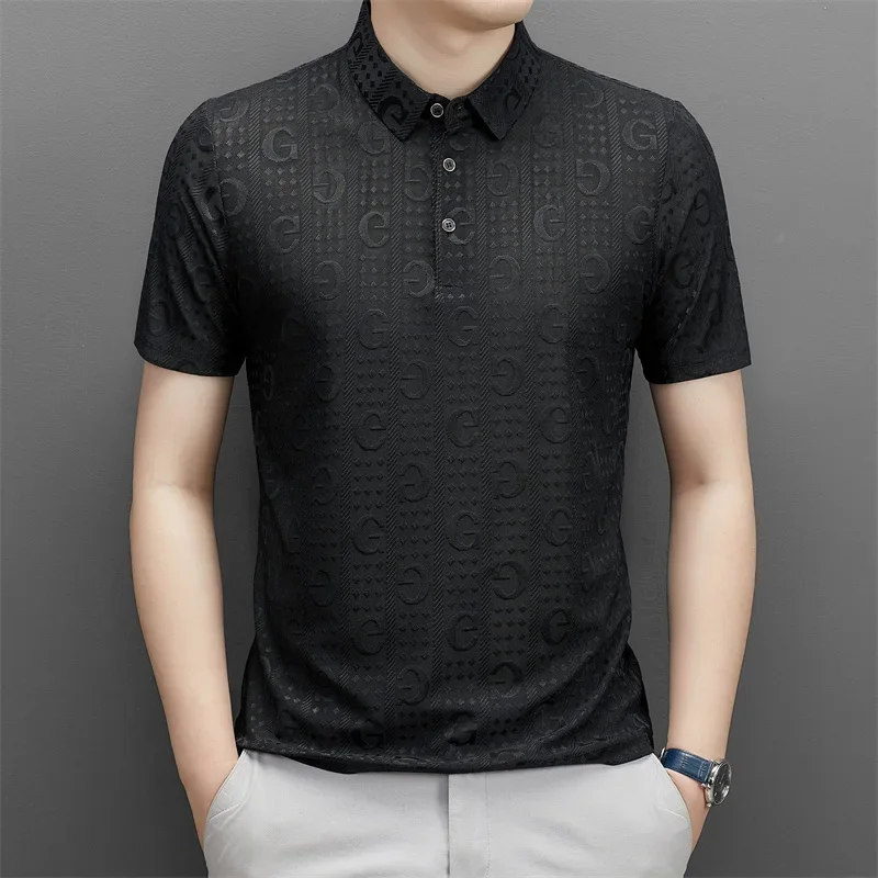 Polo informal de negocios para hombre, Camiseta holgada y cómoda con estampado impecable, manga corta, Verano