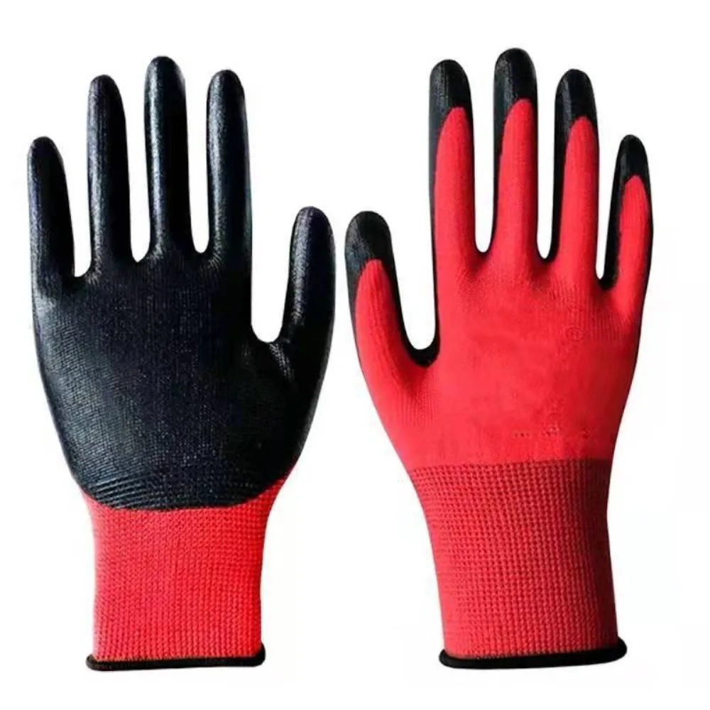 

12pairs Oil-Resistant Protective Gloves Wear-Resistant Corrosion-Resistant Nitrile Coated Gloves Durable Labor Insurance Gloves