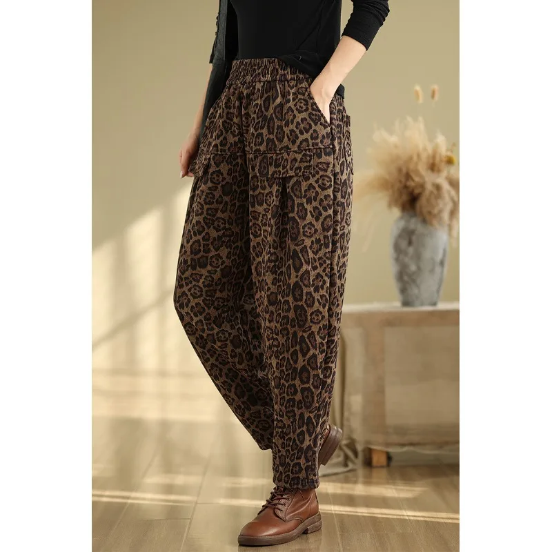 الرجعية Sle Fce اصطف Brued هارلان السراويل مرونة الخصر التخسيس عارضة السراويل مريحة عالية الخصر مستقيم الساق السراويل #3