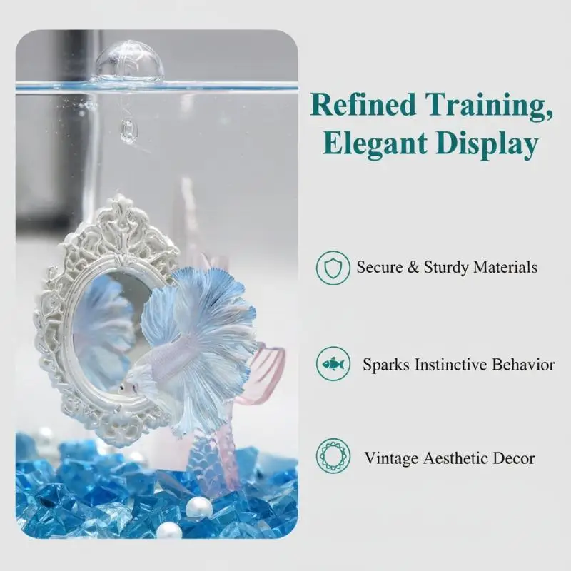 Betta Fish Exercise Mirror with Engraving Ideal for Retro Styled Aquatic Environment