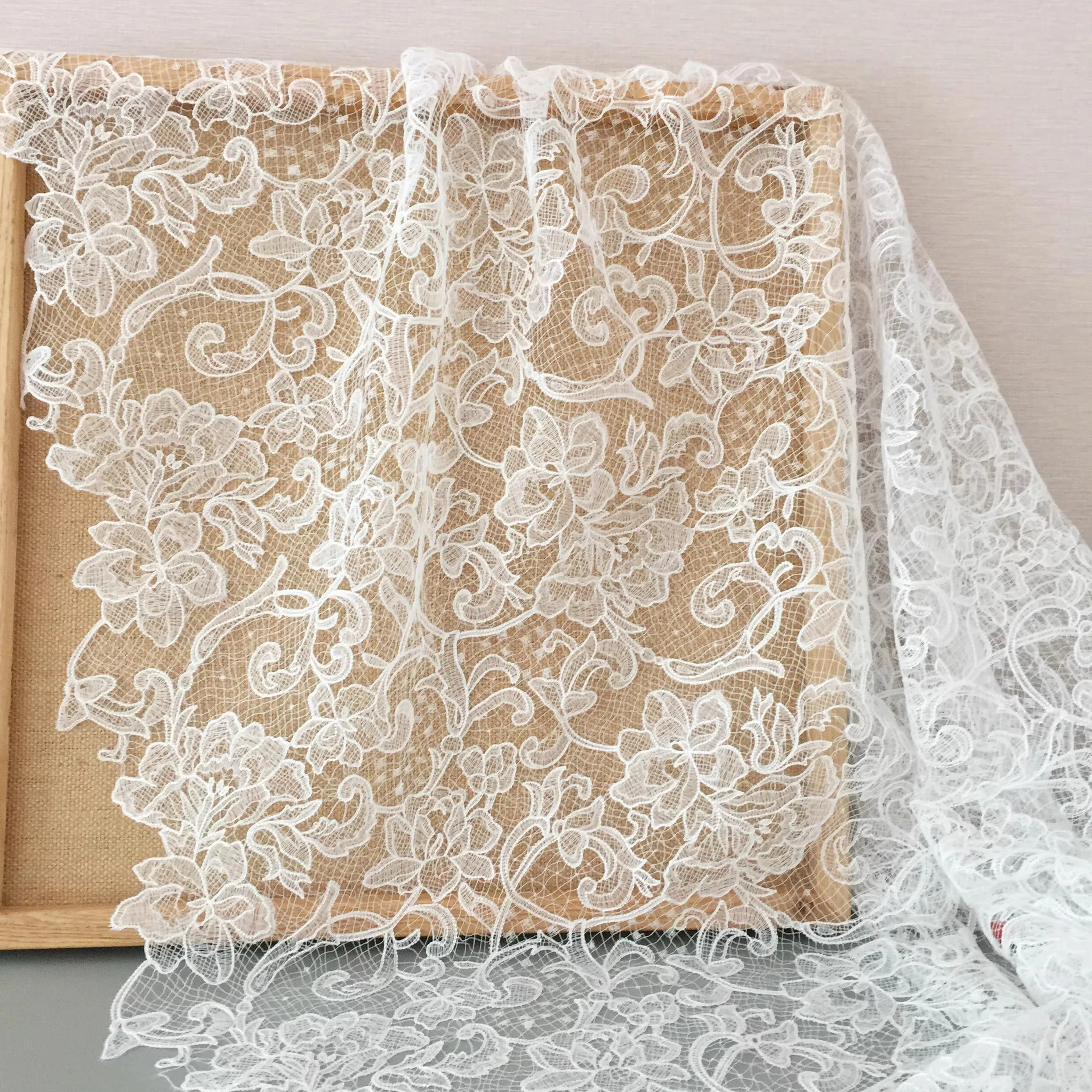 NEW Hollow Lace Fabric Off White Wedding Veil Bridal Gowns Dresses Sewing Lace Material Designer Fabric By the yard