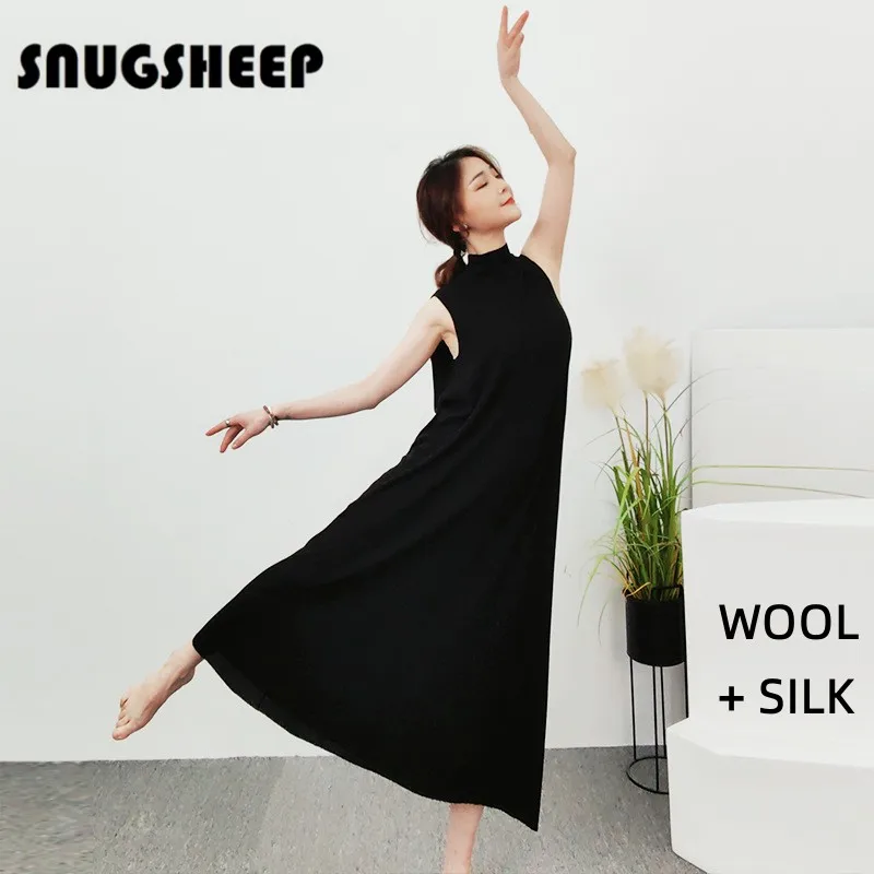 wool turtleneck tank dress spring womens clothes fashion women black dresses long outfits elegant woman maxi clothing party knit