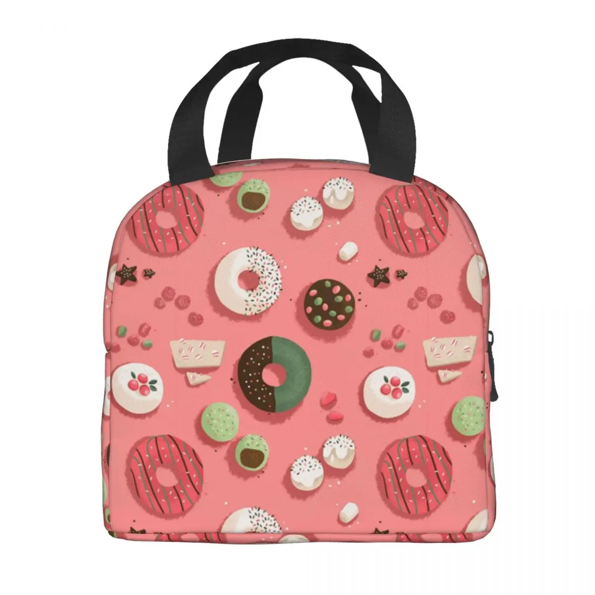 Donut Heaven Insulated Lunch Bags for Camping Travel Sweet Doughnuts Pattern Leakproof Cooler Thermal Bento Box Women Kids